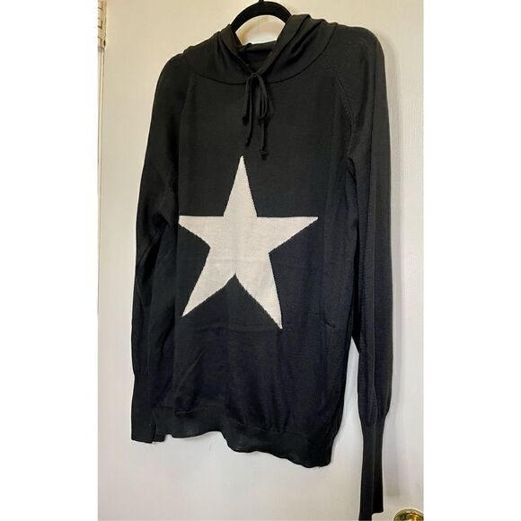 Black with white Star Print Long Sleeve Hooded Sweater size 2XL/3XL NWT - Picture 6 of 14